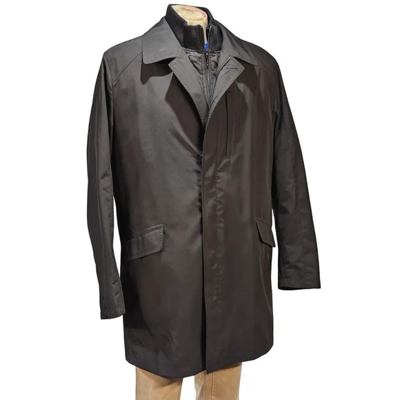 VTG Sanyo Men's Black Trench Coat with Button-Out Liner Size 2XL EUC - Picture 3 of 8